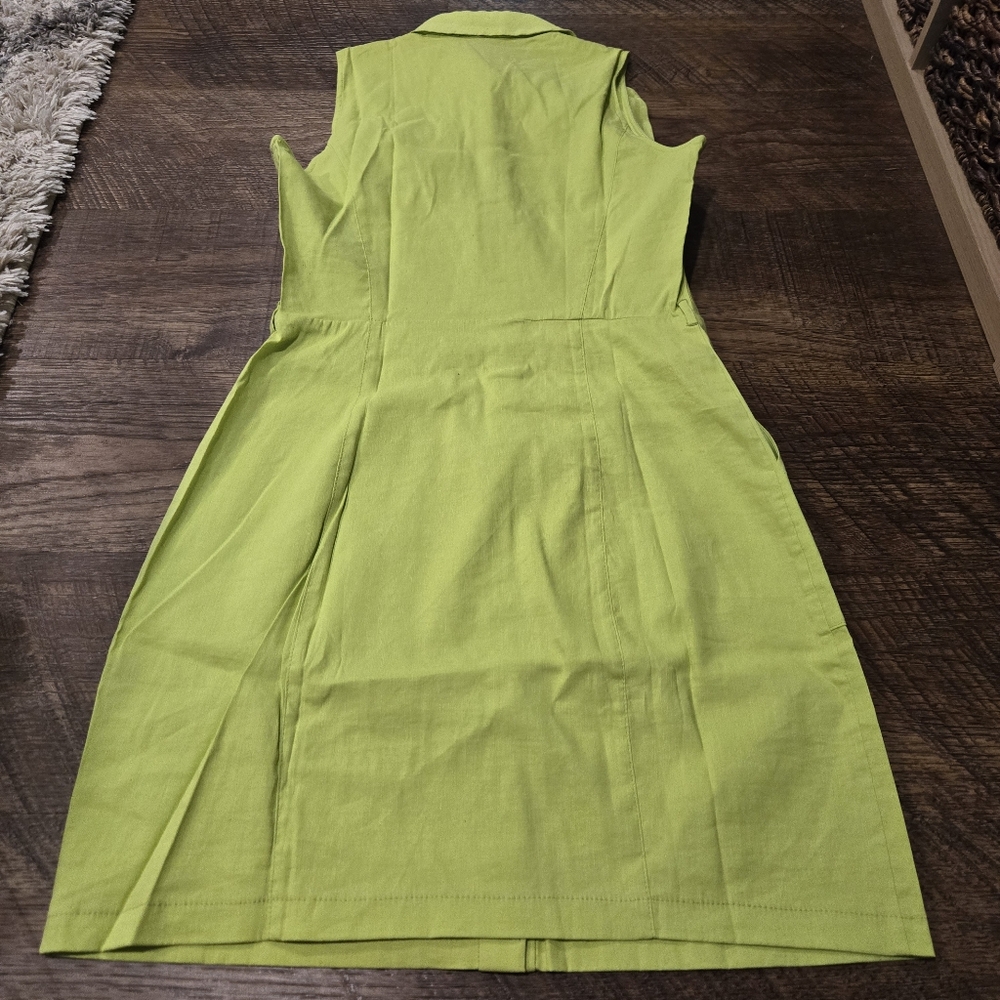 Elie Tahari Gianna Shirt Dress Chartreuse Neon Green Linen Preppy Pockets Casual - Picture 11 of 13